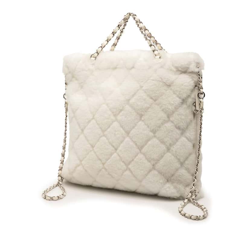 Chanel CC Shearling Coco Neige Backpack White Good condition - Back View