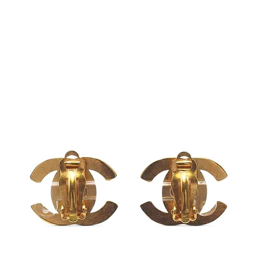 Chanel Gold Plated CC Turn Lock Clip on Earrings Gold Metal Good condition - Back View