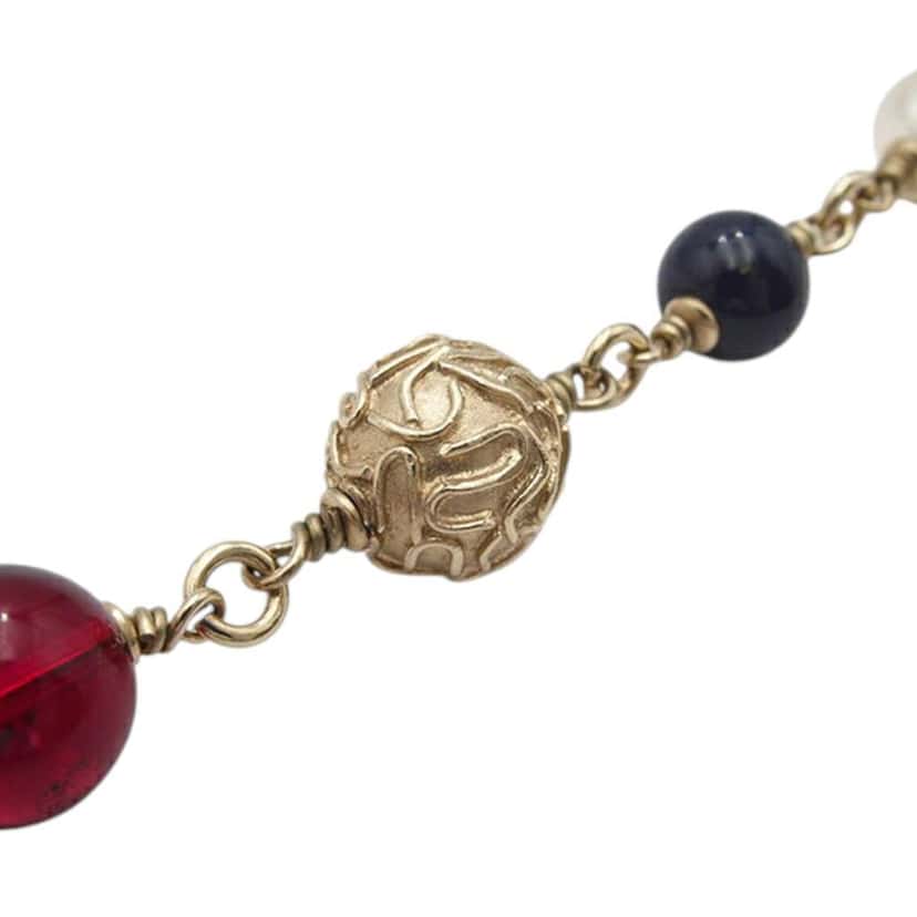 Chanel CC Gold Plated Faux Pearl Beaded Bracelet Gold Metal Good condition - Box View