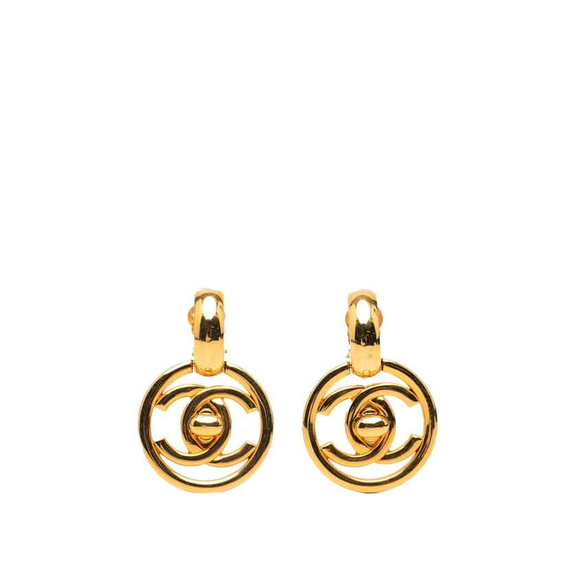 Chanel Gold Plated CC Turnlock Swing Clip on Earrings Gold Metal Good condition - Front View