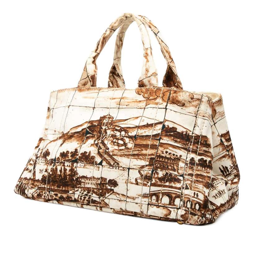 Prada Large Canvas Canapa Azulejos Satchel Brown Canvas Good condition - Back View