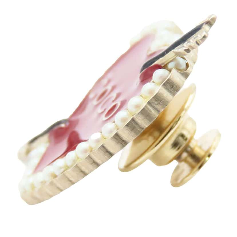 Chanel Gold Plated Enamel Faux Pearl Coco Heart and Arrow Brooch Red Good condition - Back View