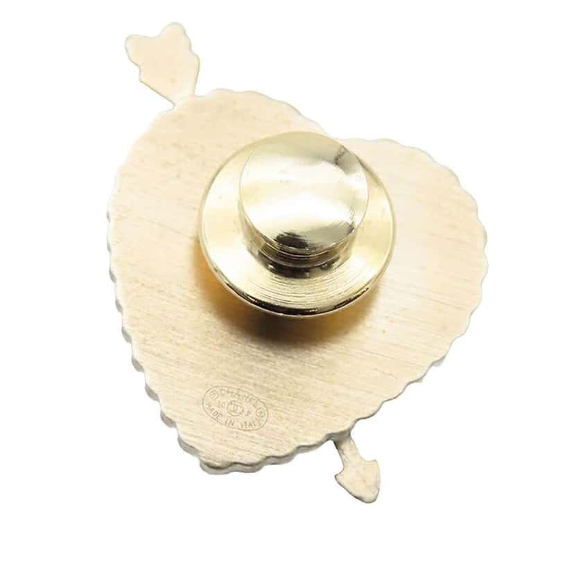 Chanel Gold Plated Enamel Faux Pearl Coco Heart and Arrow Brooch Red Good condition - Inside View
