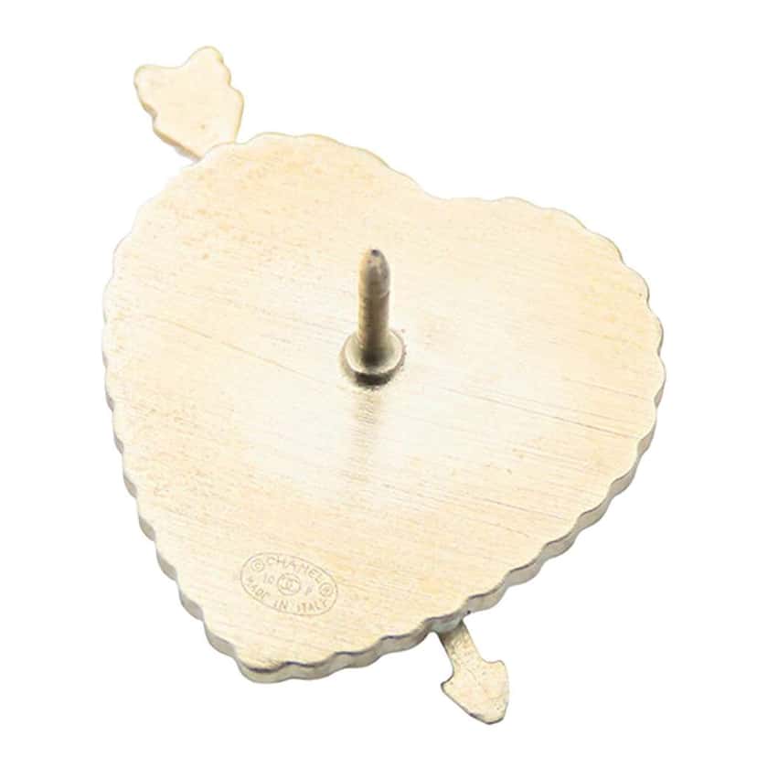 Chanel Gold Plated Enamel Faux Pearl Coco Heart and Arrow Brooch Red Good condition - Model View