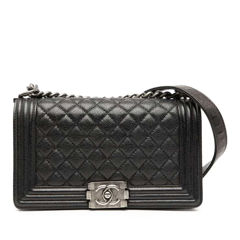 Chanel Old Medium Quilted Caviar Boy Flap Black Leather Very good condition - Front View