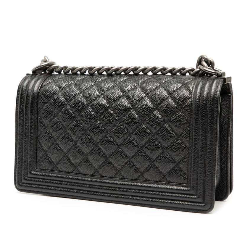 Chanel Old Medium Quilted Caviar Boy Flap Black Leather Very good condition - Back View