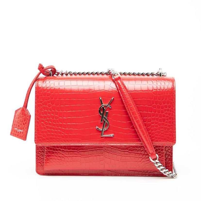 Saint Laurent Medium Croc Embossed Monogram Sunset Bag Red Leather Very good condition - Front View