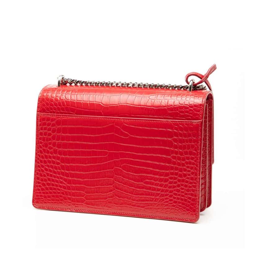 Saint Laurent Medium Croc Embossed Monogram Sunset Bag Red Leather Very good condition - Back View