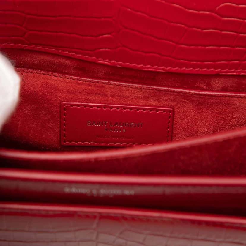 Saint Laurent Medium Croc Embossed Monogram Sunset Bag Red Leather Very good condition - Box View