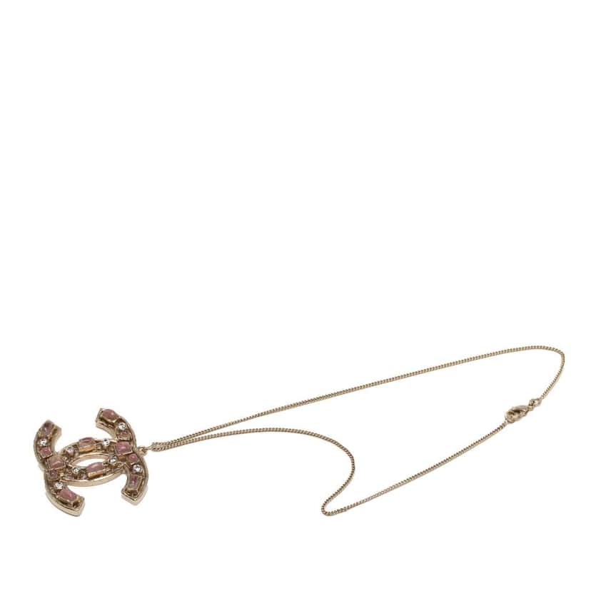Chanel Gold Plated CC Crystals Pendant Necklace Gold Metal Good condition - Back View