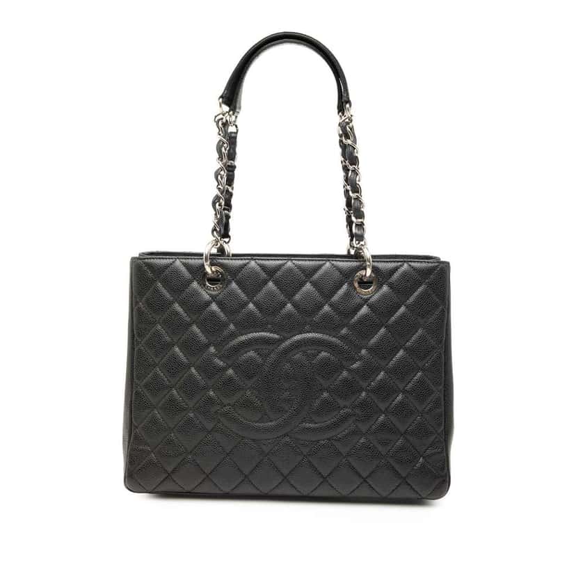Chanel Caviar Grand Shopping Tote Black Leather Good condition - Front View