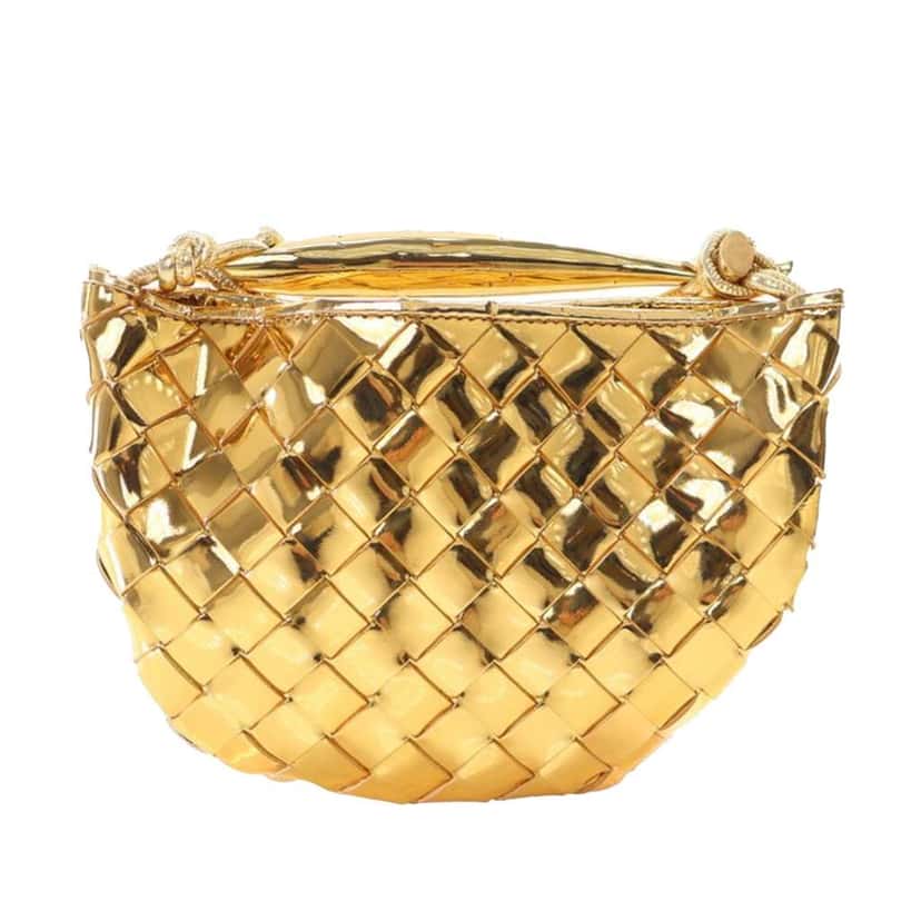 Bottega Veneta Baby Metallic Lambskin Intrecciato Sardine Gold Leather Good condition - Front View