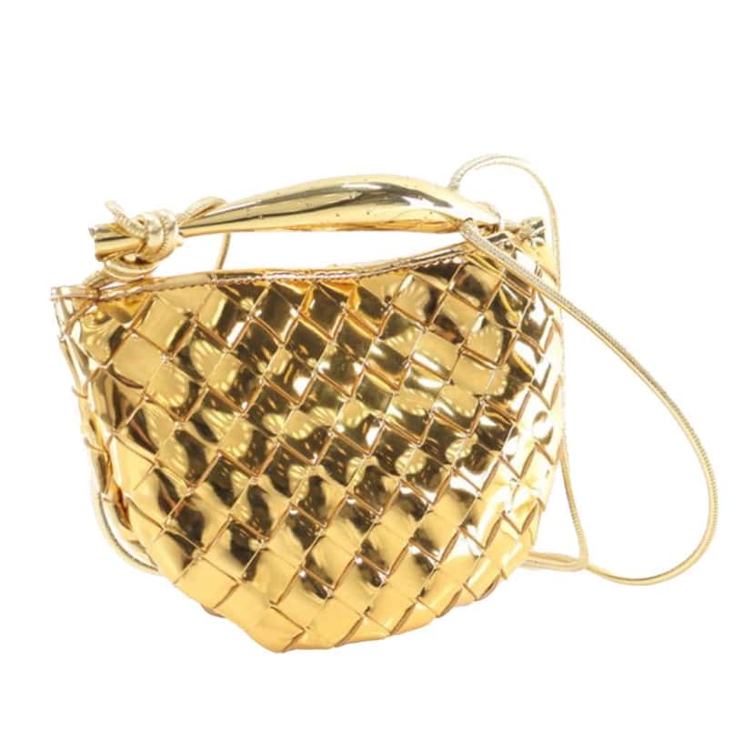 Bottega Veneta Baby Metallic Lambskin Intrecciato Sardine Gold Leather Good condition - Back View