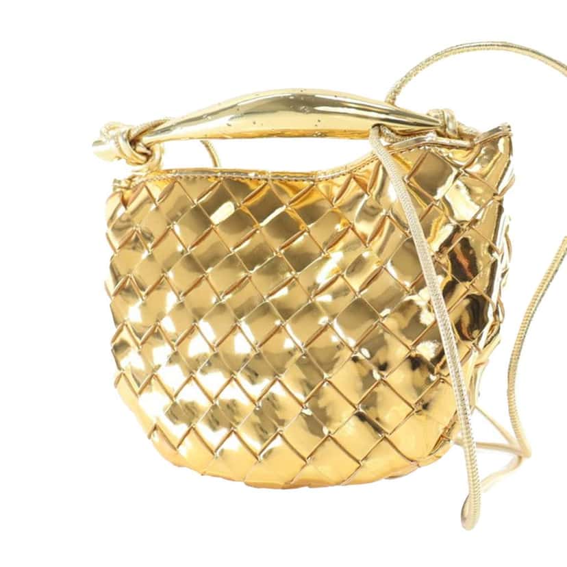 Bottega Veneta Baby Metallic Lambskin Intrecciato Sardine Gold Leather Good condition - Inside View