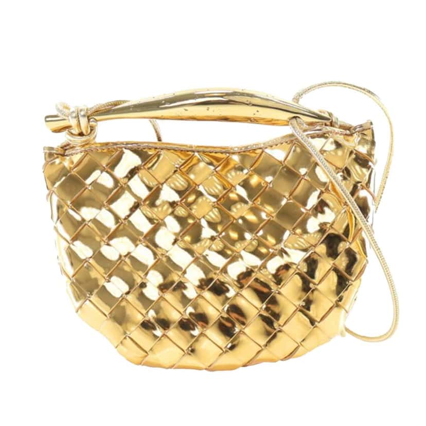 Bottega Veneta Baby Metallic Lambskin Intrecciato Sardine Gold Leather Good condition - Model View
