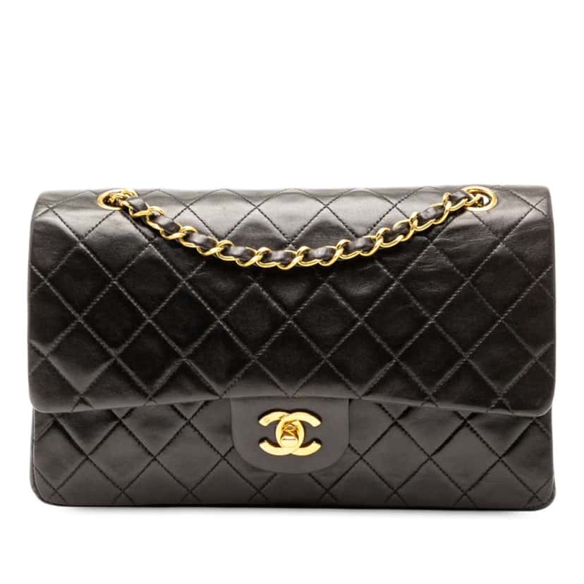 Chanel Medium Classic Lambskin Double Flap Black Leather Good condition - Front View
