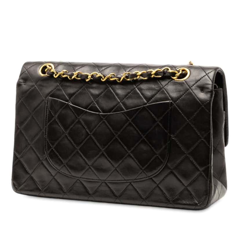 Chanel Medium Classic Lambskin Double Flap Black Leather Good condition - Back View