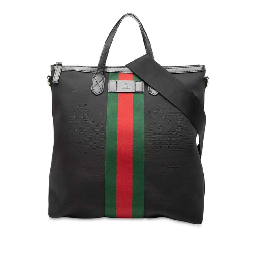 Gucci Canvas Techno Web Vertical Zip Tote Black Canvas Good condition - Front View