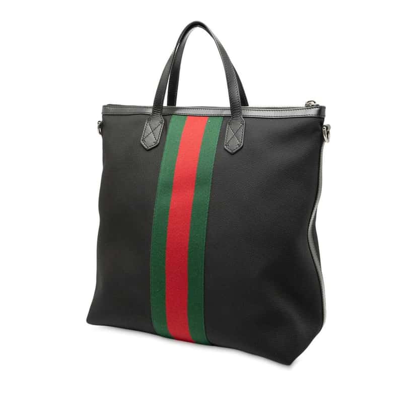 Gucci Canvas Techno Web Vertical Zip Tote Black Canvas Good condition - Back View