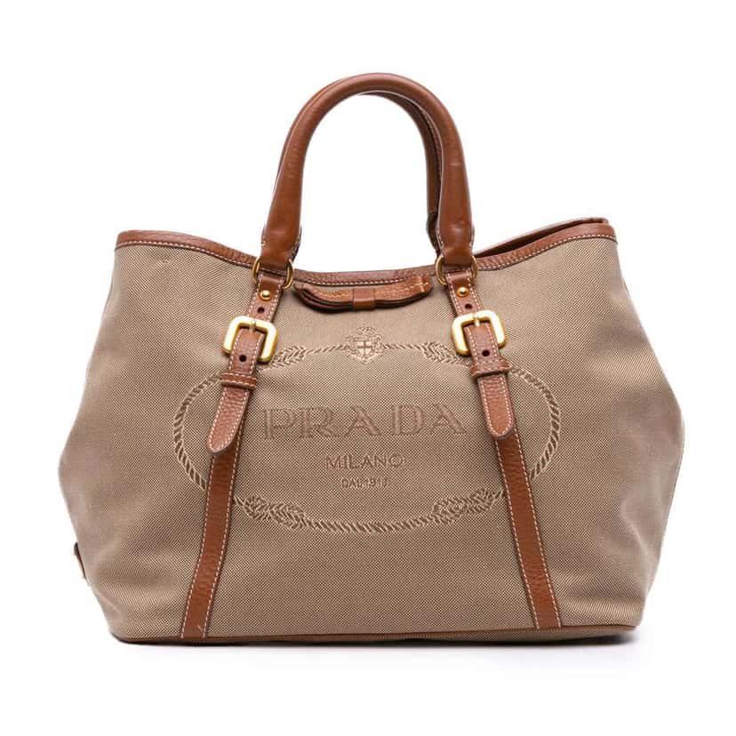 Prada Canvas Canapa Logo Bow Satchel Brown Canvas Good condition - Front View
