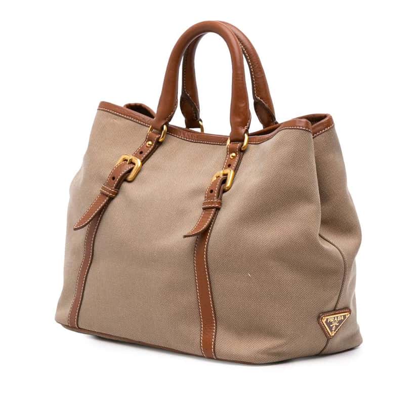 Prada Canvas Canapa Logo Bow Satchel Brown Canvas Good condition - Back View
