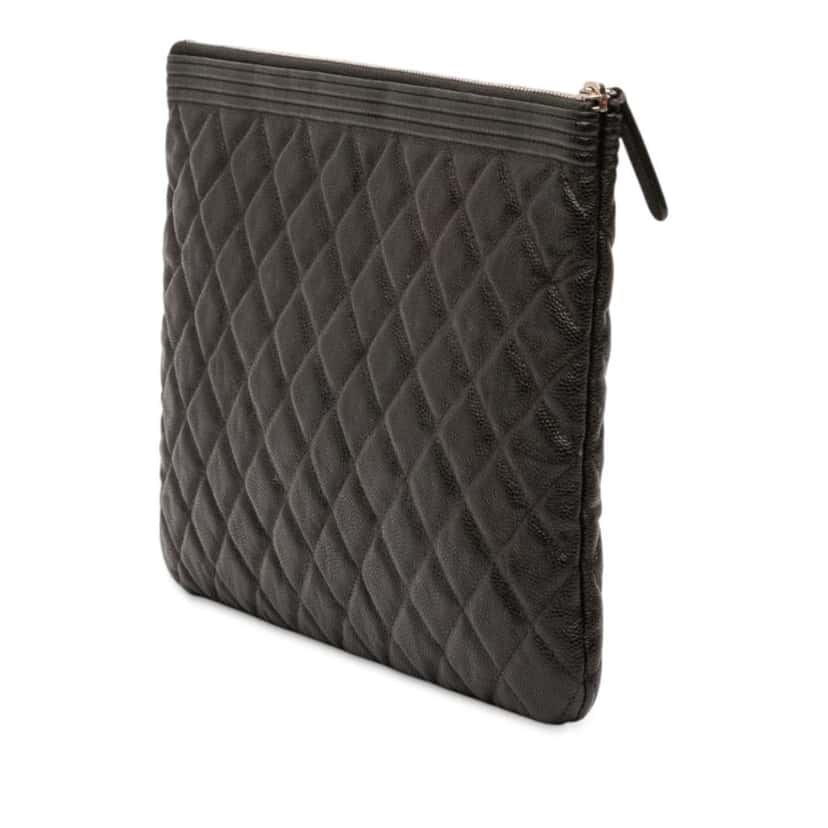 Chanel Medium Quilted Caviar Boy O Case Clutch Black Leather Very good condition - Back View