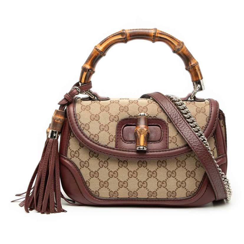 Gucci Medium GG Canvas Bamboo Top Handle Bag Brown Canvas Good condition - Front View