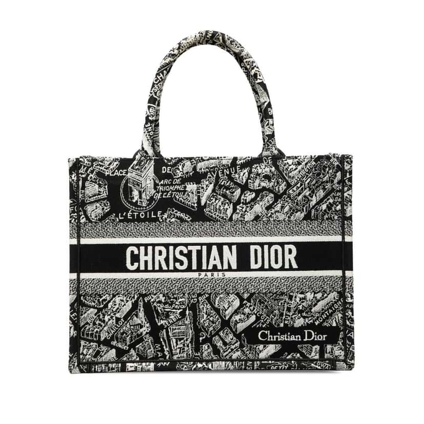 Dior Medium Canvas Embroidered Plan De Paris Book Tote Black Canvas Good condition - Front View