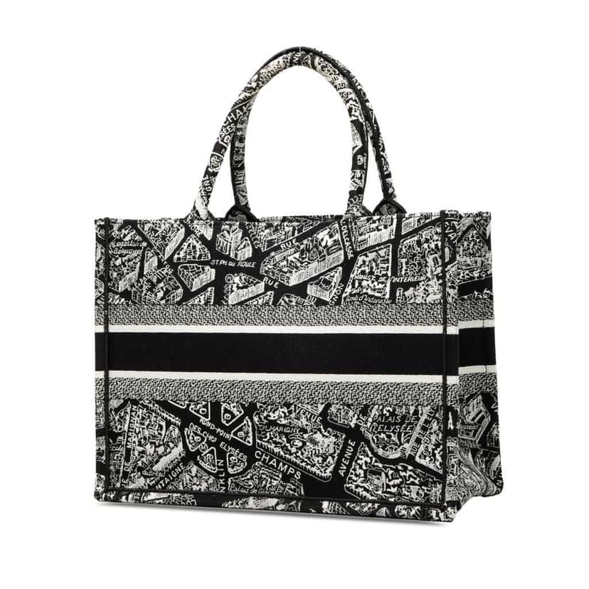 Dior Medium Canvas Embroidered Plan De Paris Book Tote Black Canvas Good condition - Back View