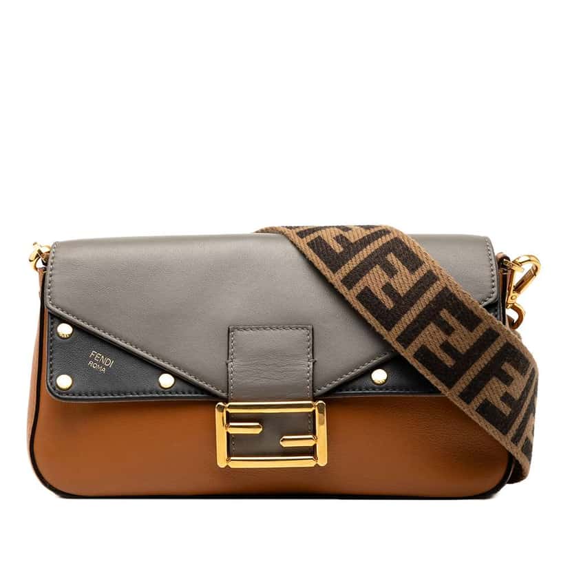 Fendi Vitello Grace FF 1974 Baguette Crossbody Brown Leather Very good condition - Front View
