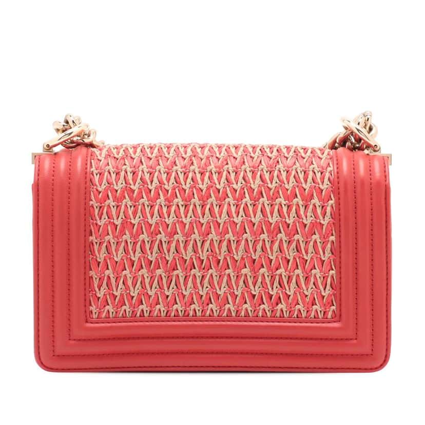 Chanel Small Straw and Lambskin Boy Flap Red Very good condition - Back View