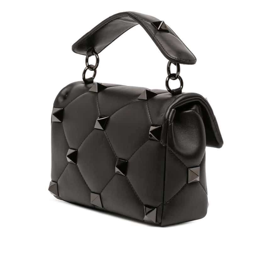 Valentino Medium Nappa Monochrome Roman Stud Satchel Black Leather Good condition - Back View