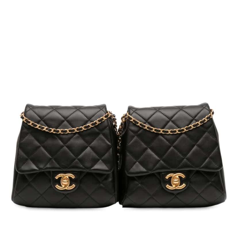 Chanel CC Quilted Lambskin Side Packs Crossbody Black Leather Good condition - Front View