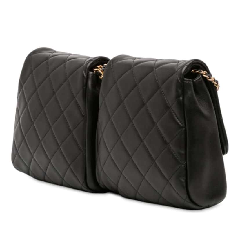 Chanel CC Quilted Lambskin Side Packs Crossbody Black Leather Good condition - Back View