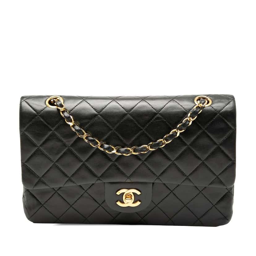Chanel Medium Classic Lambskin Double Flap Black Leather Good condition - Front View