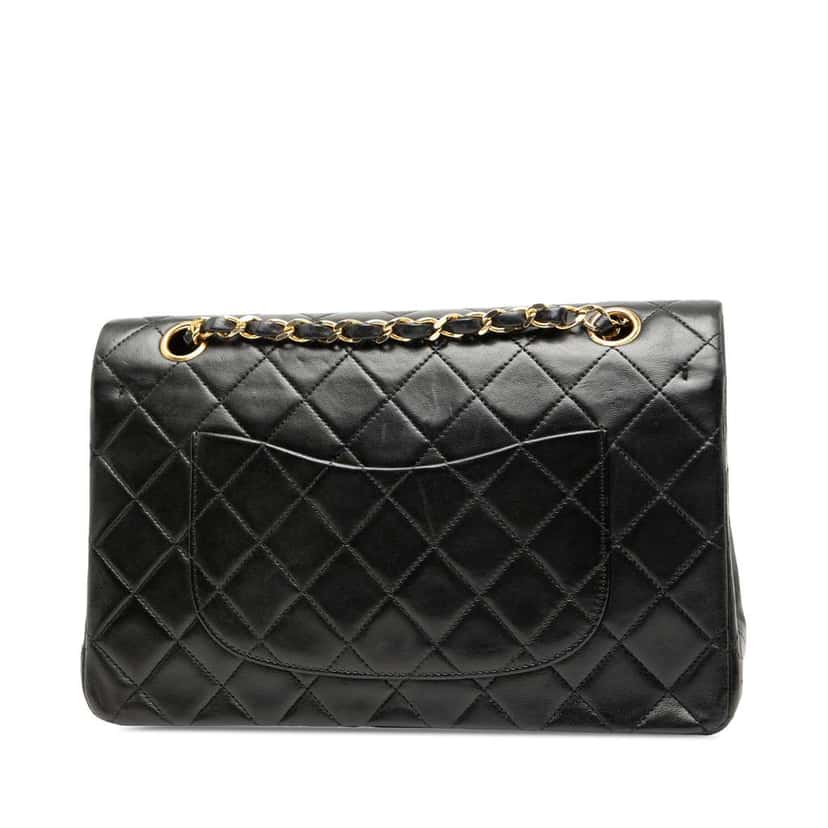 Chanel Medium Classic Lambskin Double Flap Black Leather Good condition - Back View