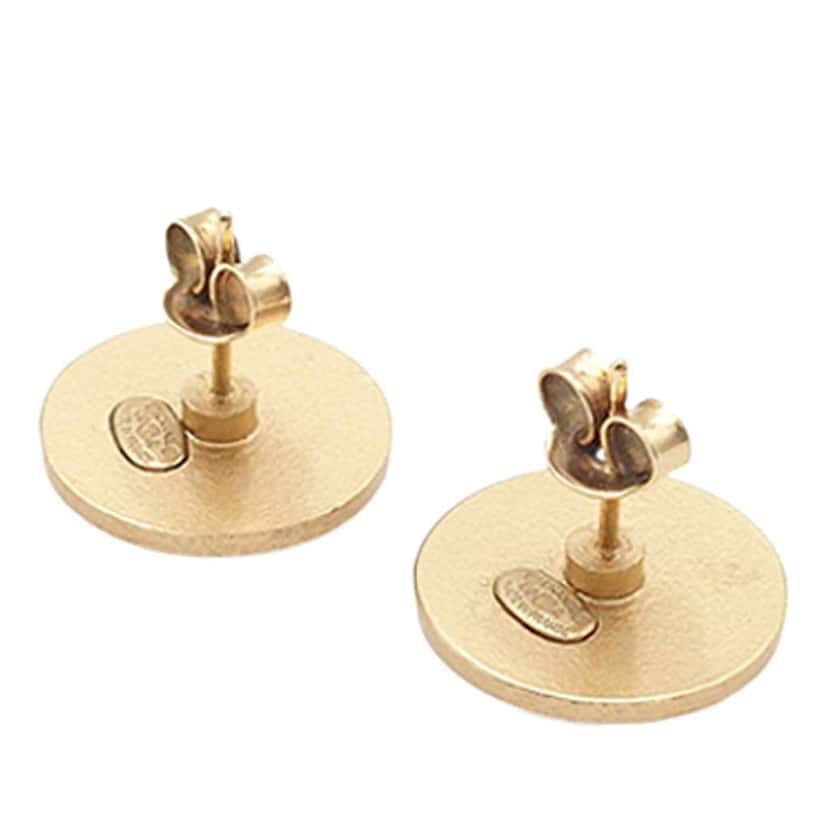 Chanel Gold Plated CC Rhinestone Round Push Back Earrings Gold Metal Good condition - Inside View