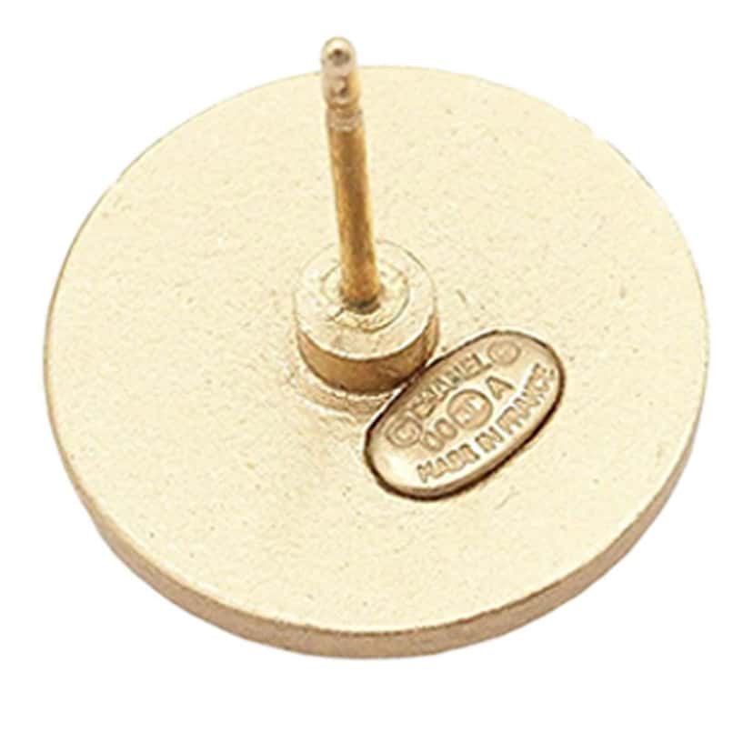 Chanel Gold Plated CC Rhinestone Round Push Back Earrings Gold Metal Good condition - Model View