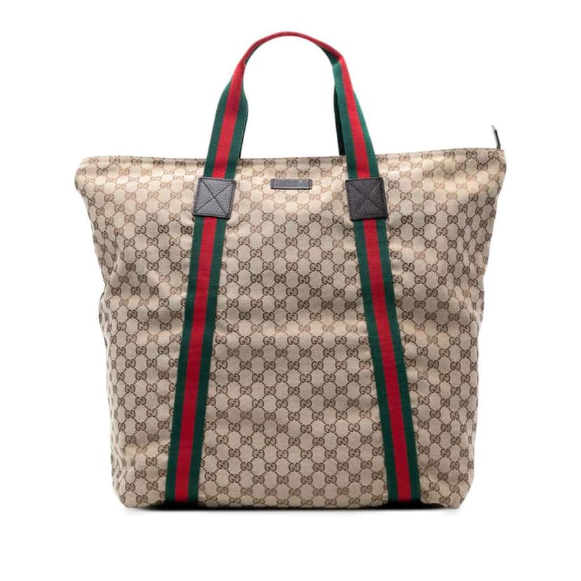 Gucci GG Canvas Web Tote Brown Canvas Good condition - Front View