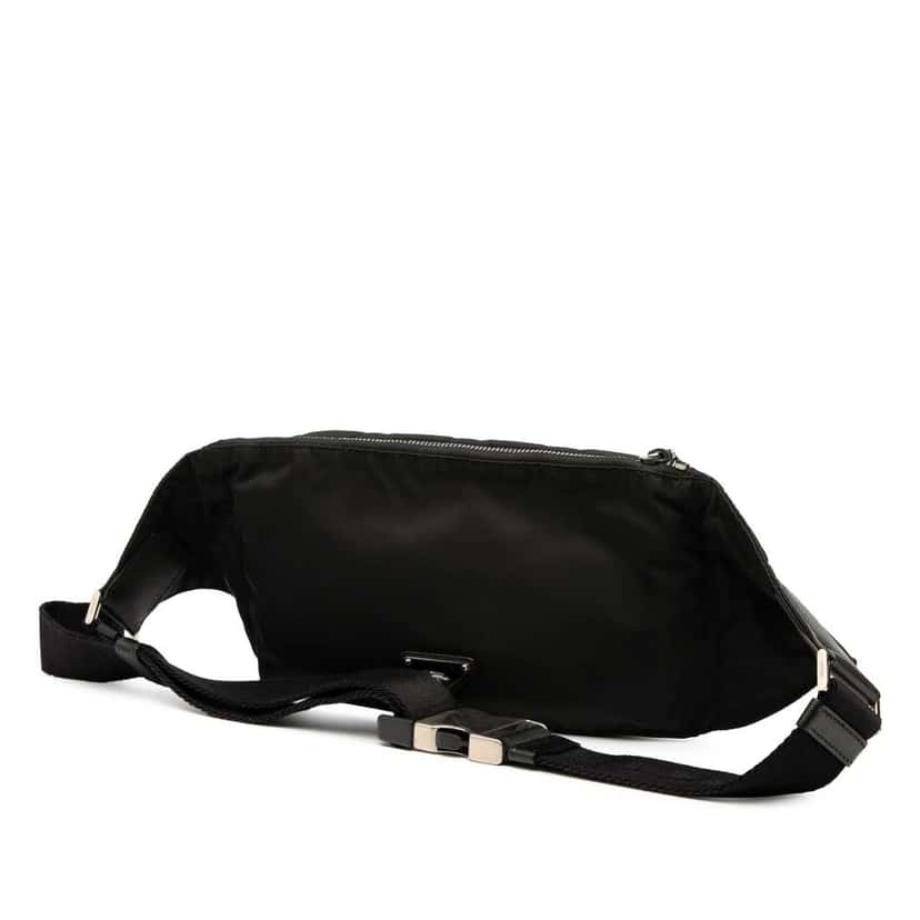 Prada Saffiano Trimmed Impuntu Tessuto and Fur Double Buckle Belt Bag Black Good condition - Back View