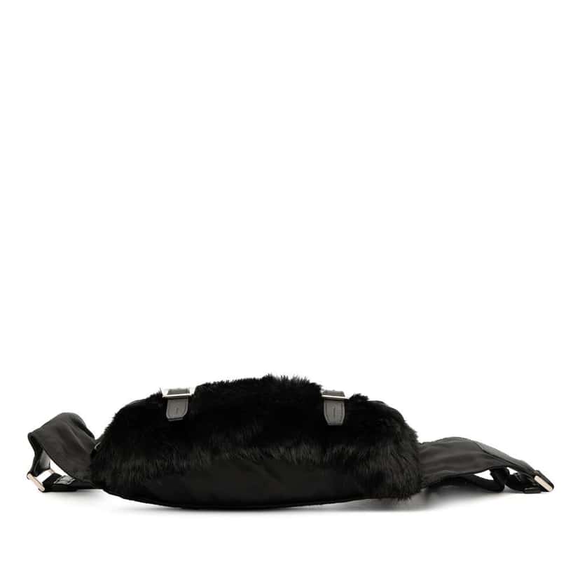 Prada Saffiano Trimmed Impuntu Tessuto and Fur Double Buckle Belt Bag Black Good condition - Inside View