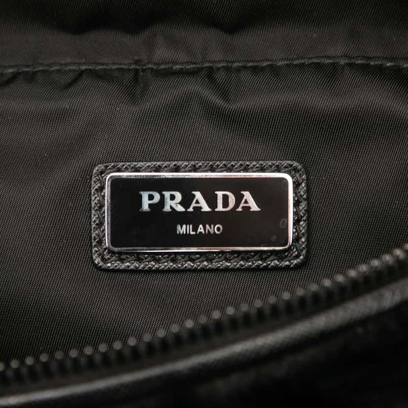 Prada Saffiano Trimmed Impuntu Tessuto and Fur Double Buckle Belt Bag Black Good condition - Box View