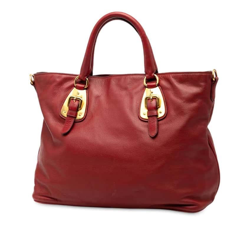 Prada Soft Calfskin Open Convertible Shopping Tote Red Leather Good condition - Back View