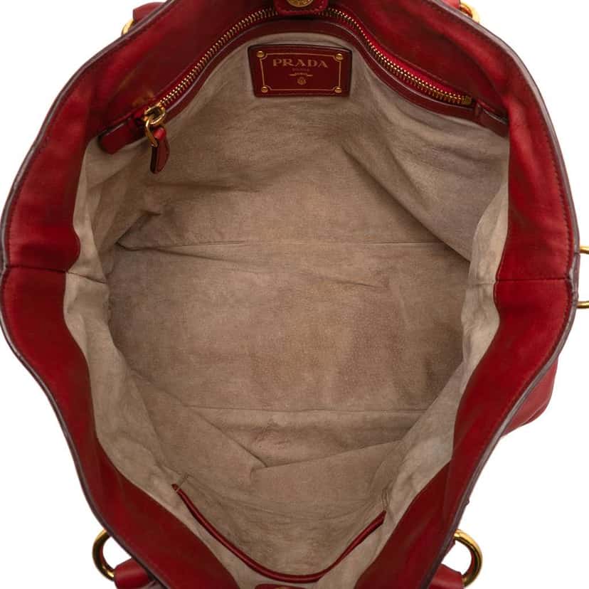 Prada Soft Calfskin Open Convertible Shopping Tote Red Leather Good condition - Model View