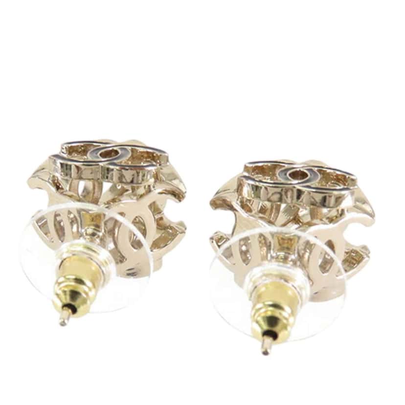 Chanel CC Gold Plated Enamel Cube Logo Push Back Earrings Gold Metal Good condition - Back View