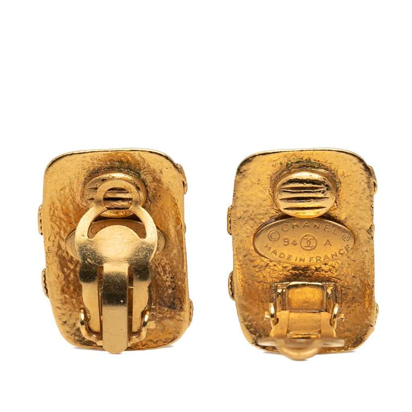 Chanel CC Gold Plated Striped Clip On Earrings Gold Metal Good condition - Inside View