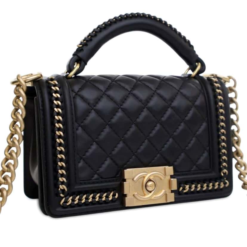 Chanel Small Calfskin  Chain Around Boy Top Handle Flap Black Leather Good condition - Back View