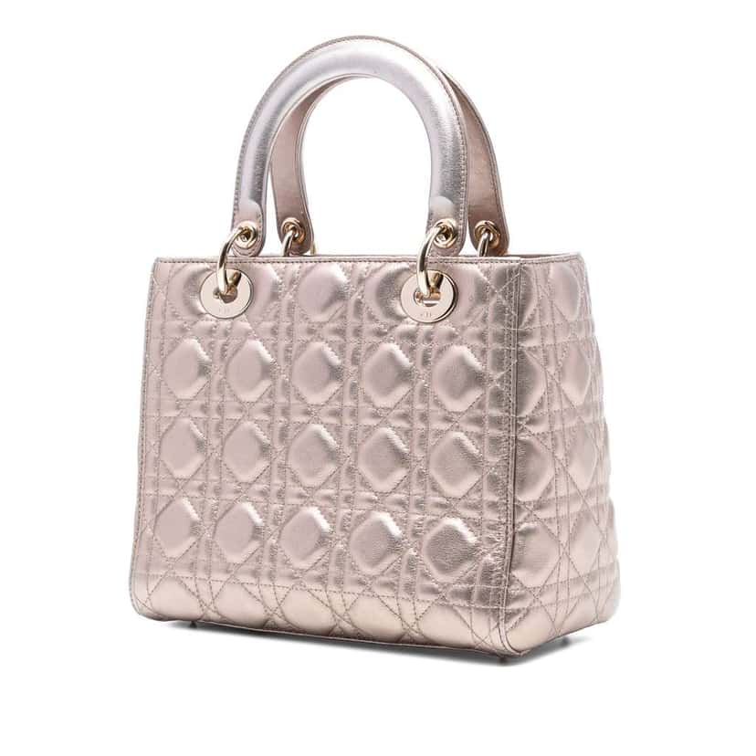 Dior Medium Metallic Lambskin Cannage Lady Dior Gold Leather Good condition - Back View