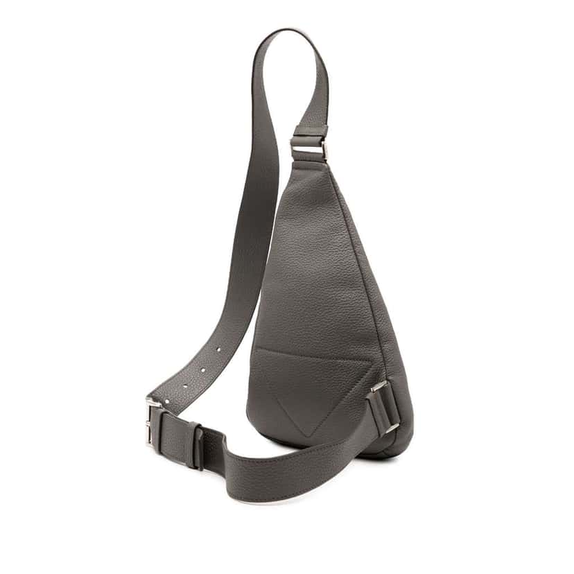 Prada Vitello Daino Logo Embossed Sling Bag Grey Leather Good condition - Back View