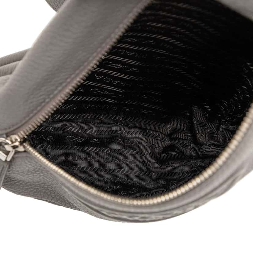 Prada Vitello Daino Logo Embossed Sling Bag Grey Leather Good condition - Model View